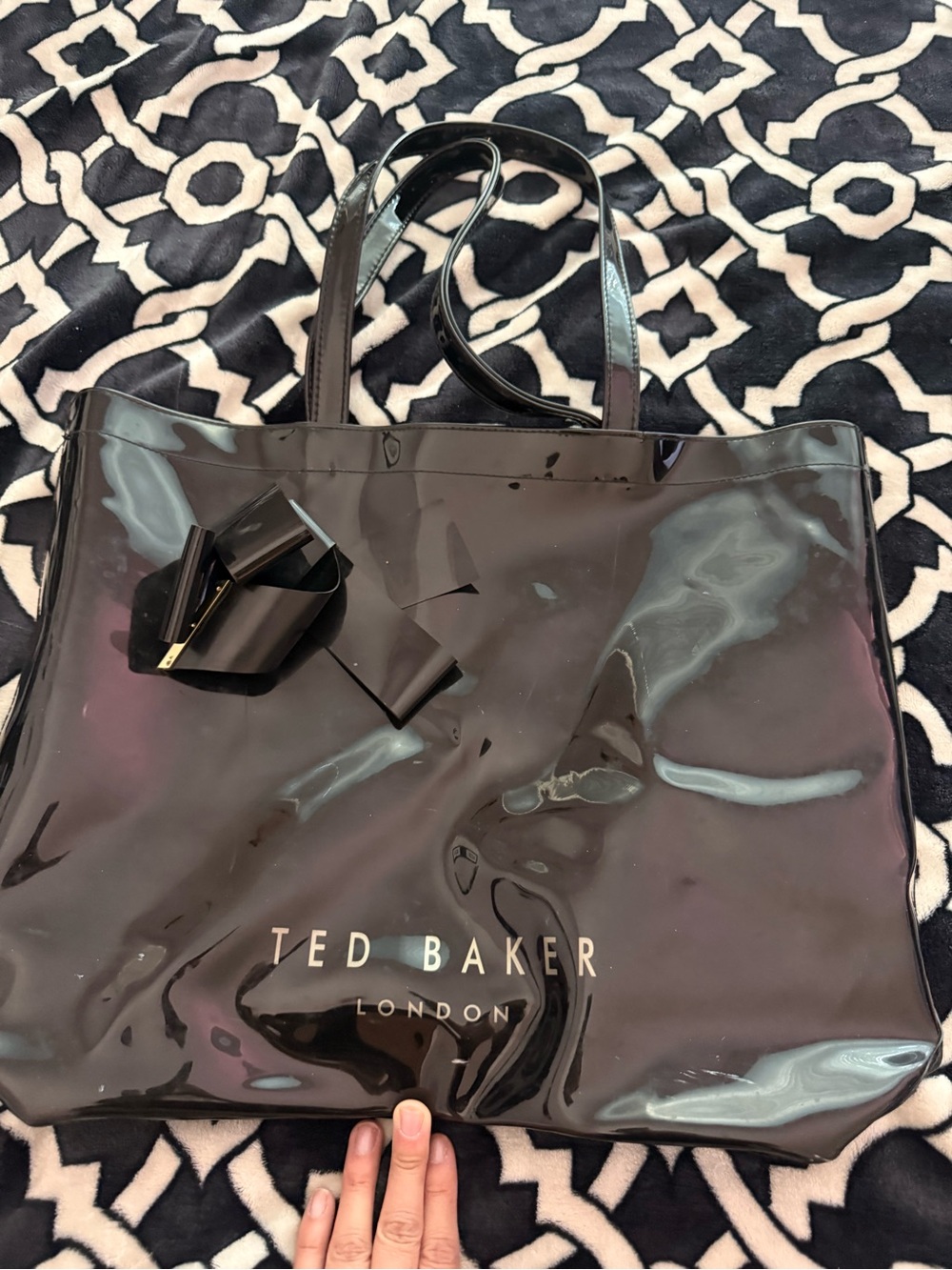 Ted Baker Black Patent Tote with Bow Accent